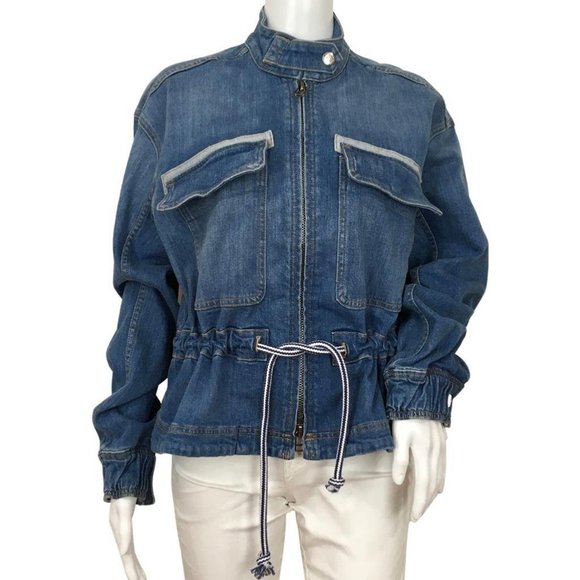 Veronica Beard Women Roz Drawstring Peplum Denim Jacket...